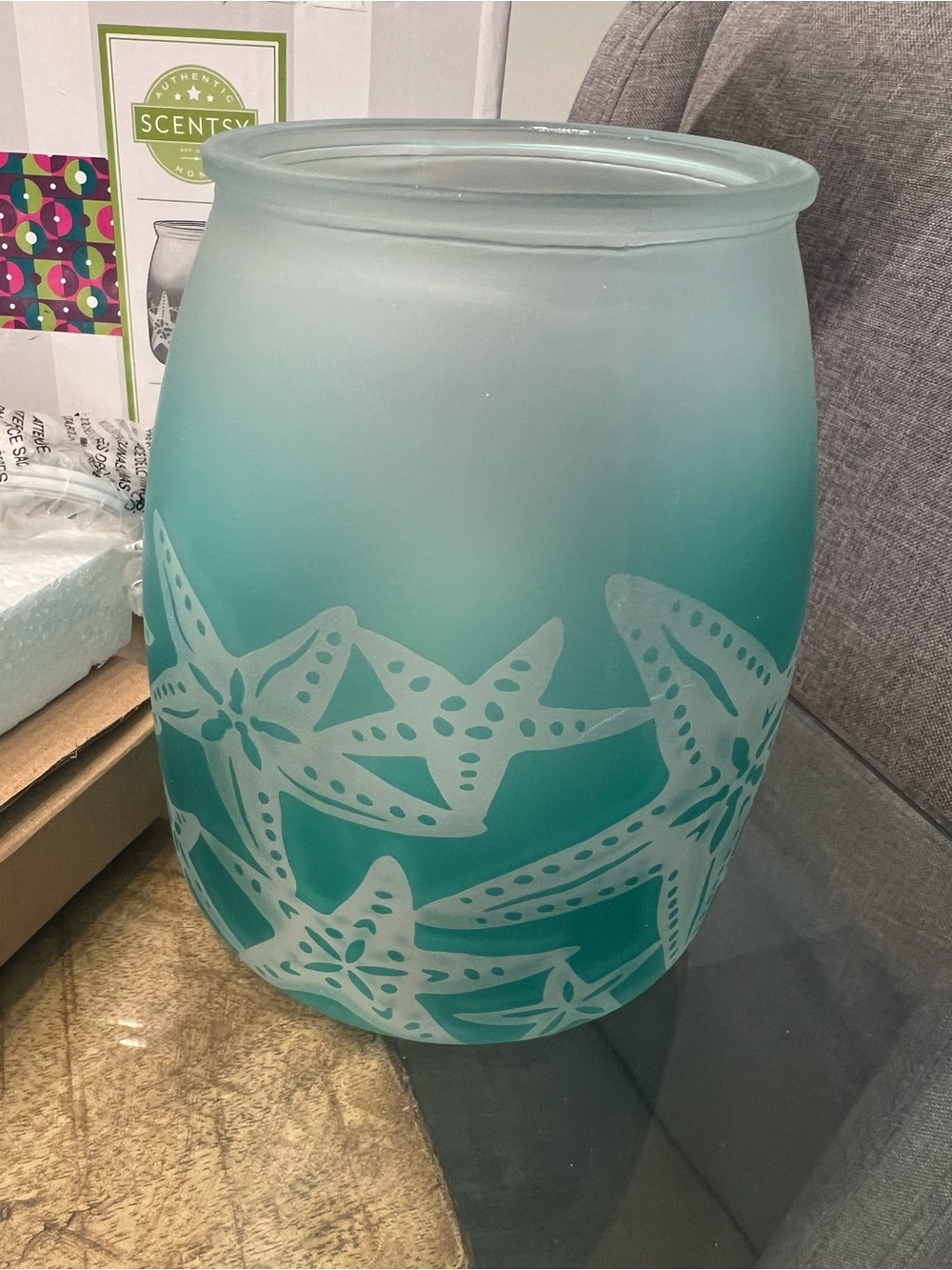 Scentsy Teal Sea Star Frosted Glass Warmer - Picture 2 of 4